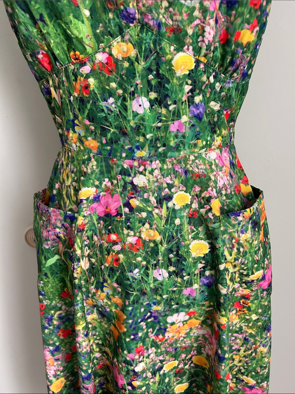 Unique Vintage Green Floral One-Shoulder Midi Dress - Picture 7 of 15